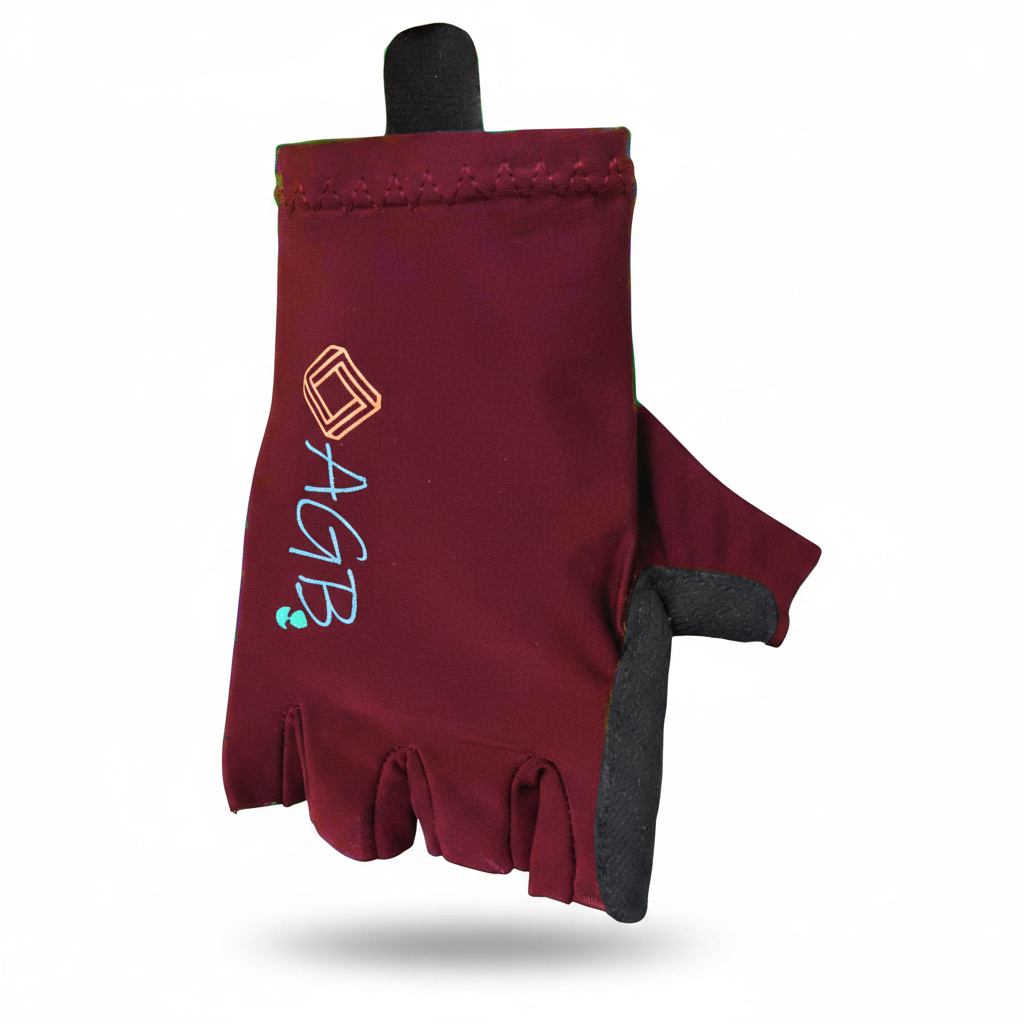 Guantes de ciclismo color vinotinto de dedos cortos, comodidad y agarre para entrenamientos.