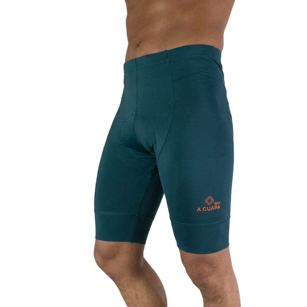 Licra corta de ciclismo sin tirantes para hombre en color verde petróleo.