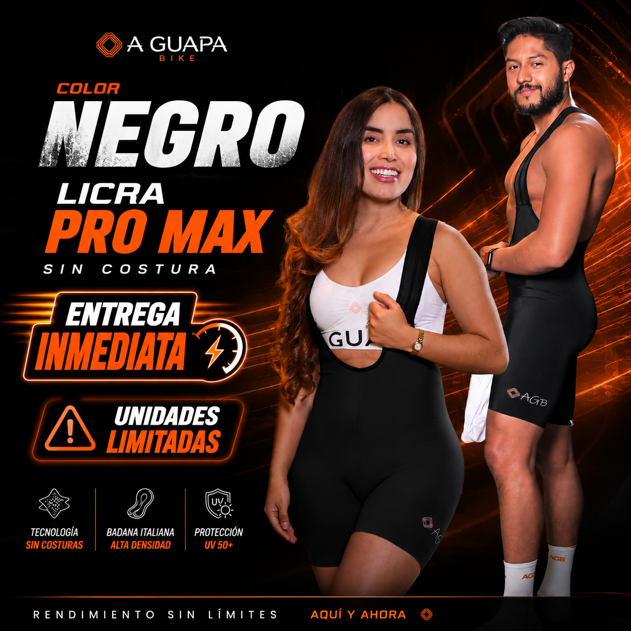 Banner promocional de combo licra pro max negro de A Guapa Bike con unidades limitadas
