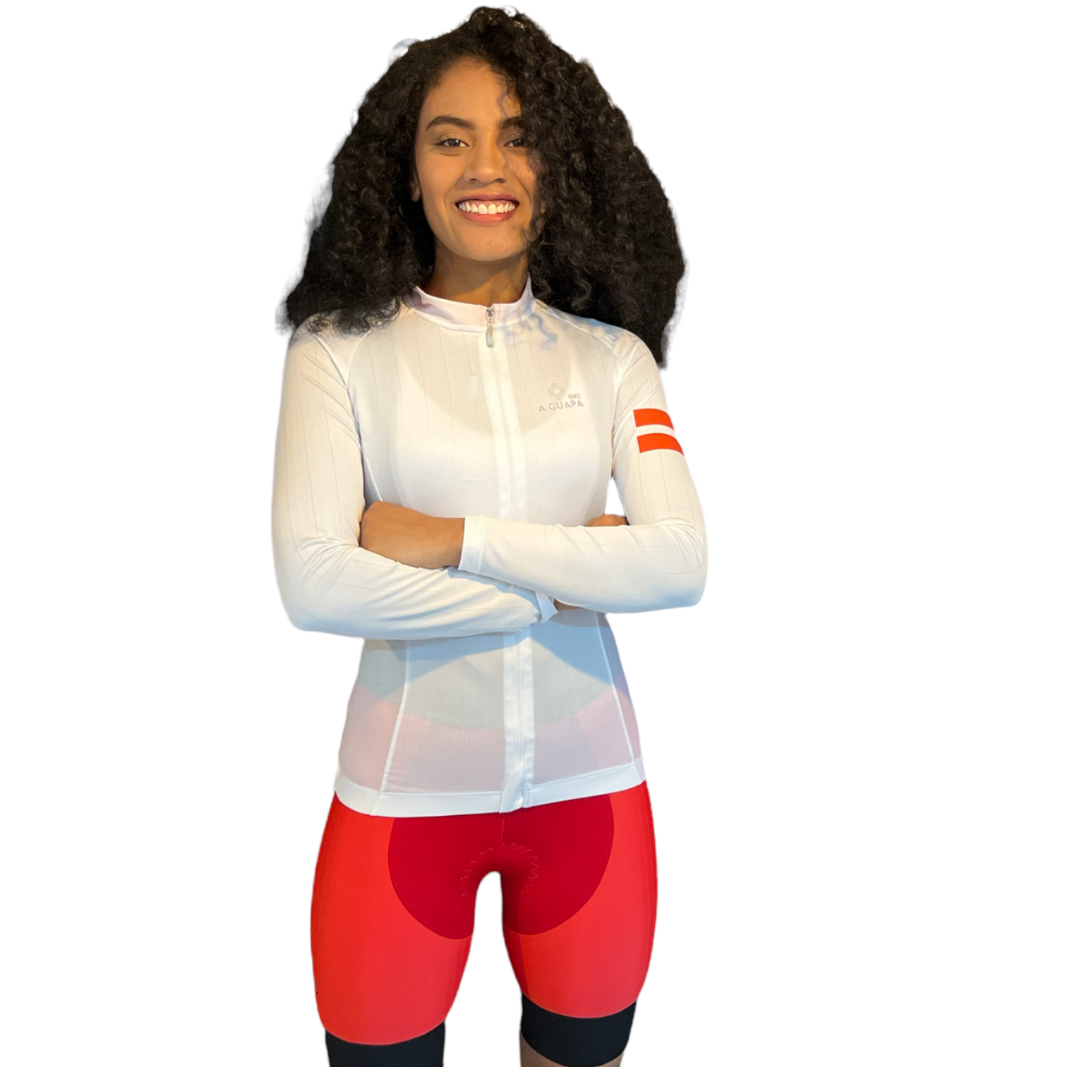 ersey de ciclismo Pro blanco para dama vista frontal con cremallera completa de A Guapa Bike.