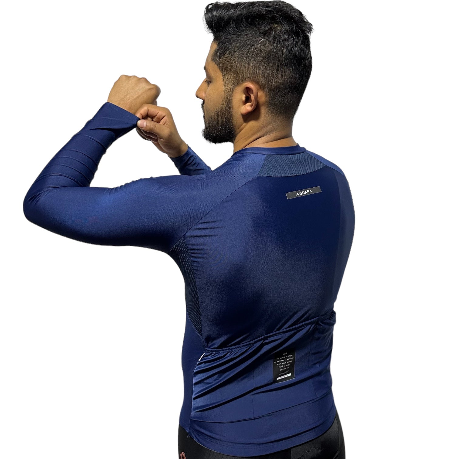 Vista posterior del jersey de ciclismo Pro Lite hombre azul oscuro mostrando los bolsillos.