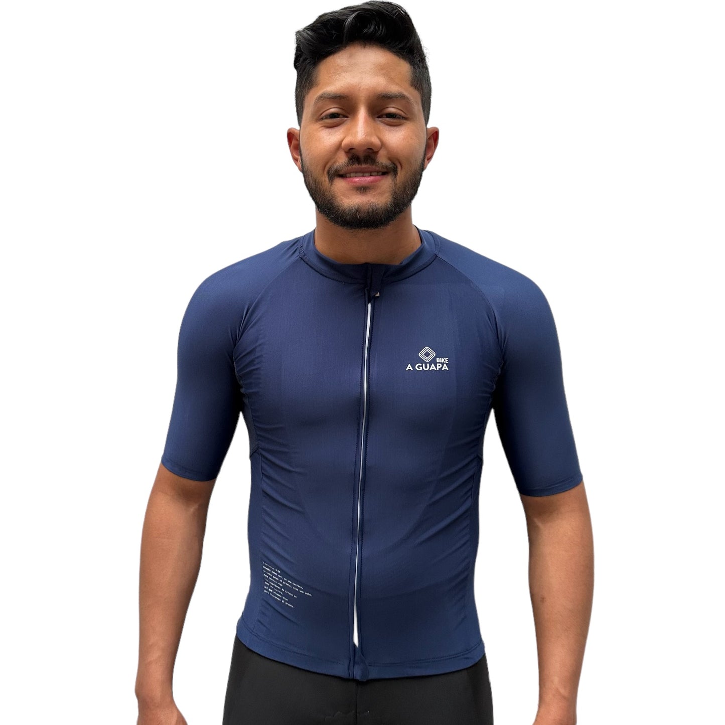 Jersey de ciclismo Pro Lite licrado azul oscuro para hombre vista frontal completa de A Guapa Bike.