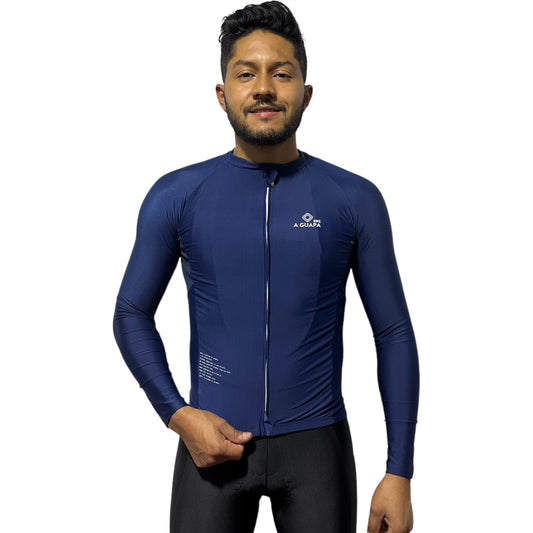 Jersey de ciclismo Pro Lite licrado azul oscuro para hombre vista frontal completa de A Guapa Bike.