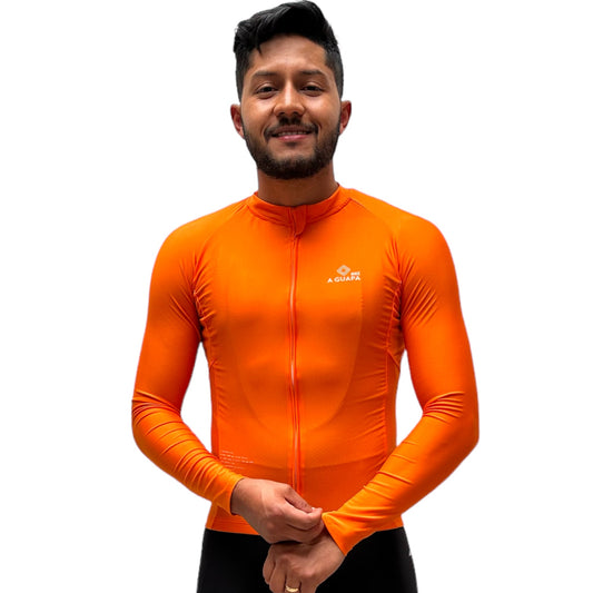 Jersey de ciclismo Pro Lite licrado tono mango para hombre vista frontal completa de A Guapa Bike.