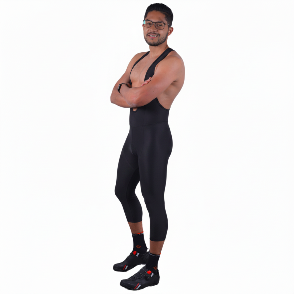 Licra 3/4 de ciclismo negra en tela grabada para hombre de la línea Pro con badana en gel de A Guapa Bike.