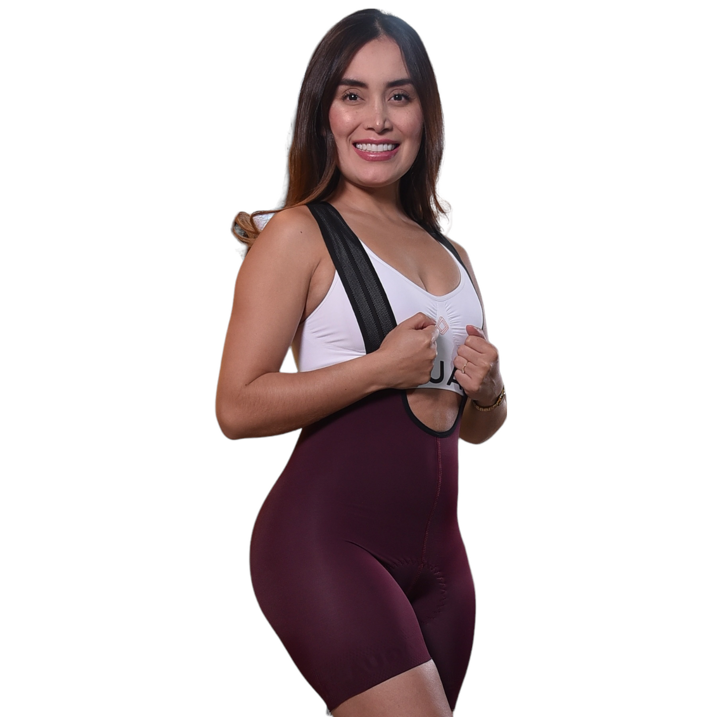 Licra corta de ciclismo para mujer sin costuras vino tinto Pro Max de perfil