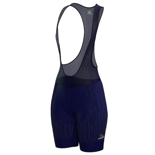 Licra corta de ciclismo azul oscuro en tela grabada con moldería especial para dama de la línea Pro de A Guapa Bike.