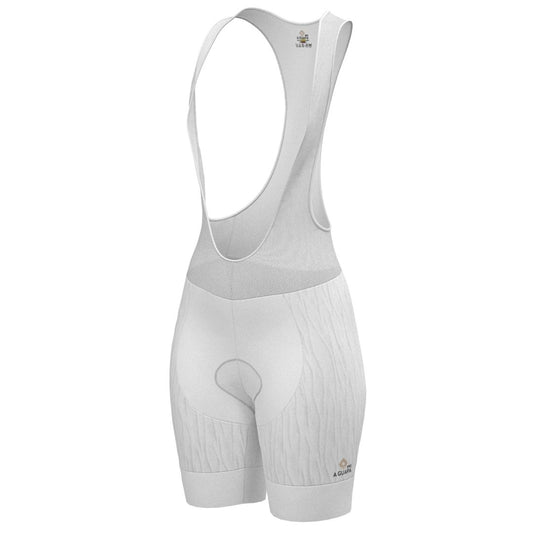 Licra corta de ciclismo blanca en tela grabada con moldería especial para dama de la línea Pro de A Guapa Bike.
