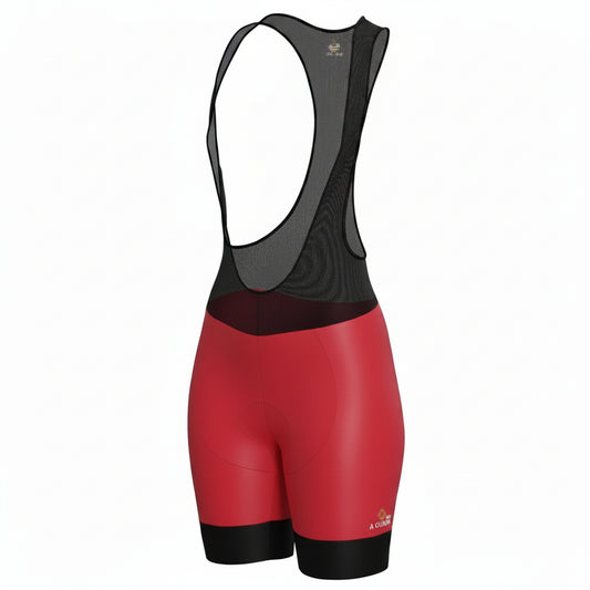 Licra corta de ciclismo roja en tela grabada con moldería especial para dama de la línea Pro de A Guapa Bike.