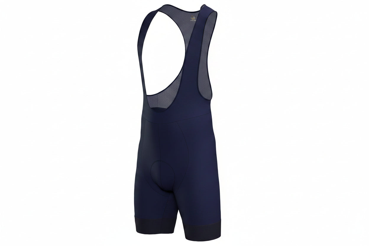 Licra corta de ciclismo azul oscuro en tela grabada para hombre de la línea Pro con banda siliconada de A Guapa Bike.