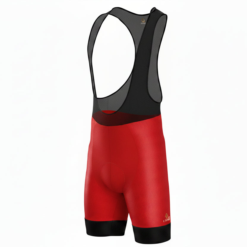 Licra corta de ciclismo roja en tela grabada para hombre de la línea Pro con banda siliconada de A Guapa Bike.