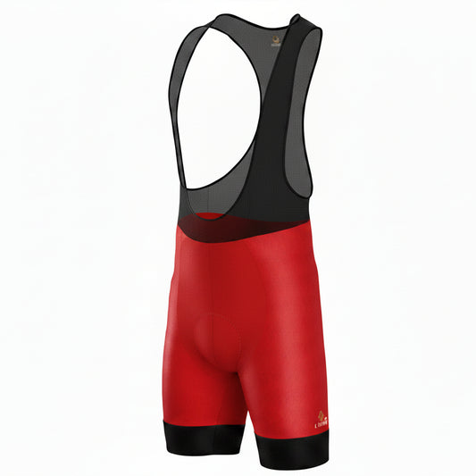 Licra corta de ciclismo roja en tela grabada para hombre de la línea Pro con banda siliconada de A Guapa Bike.