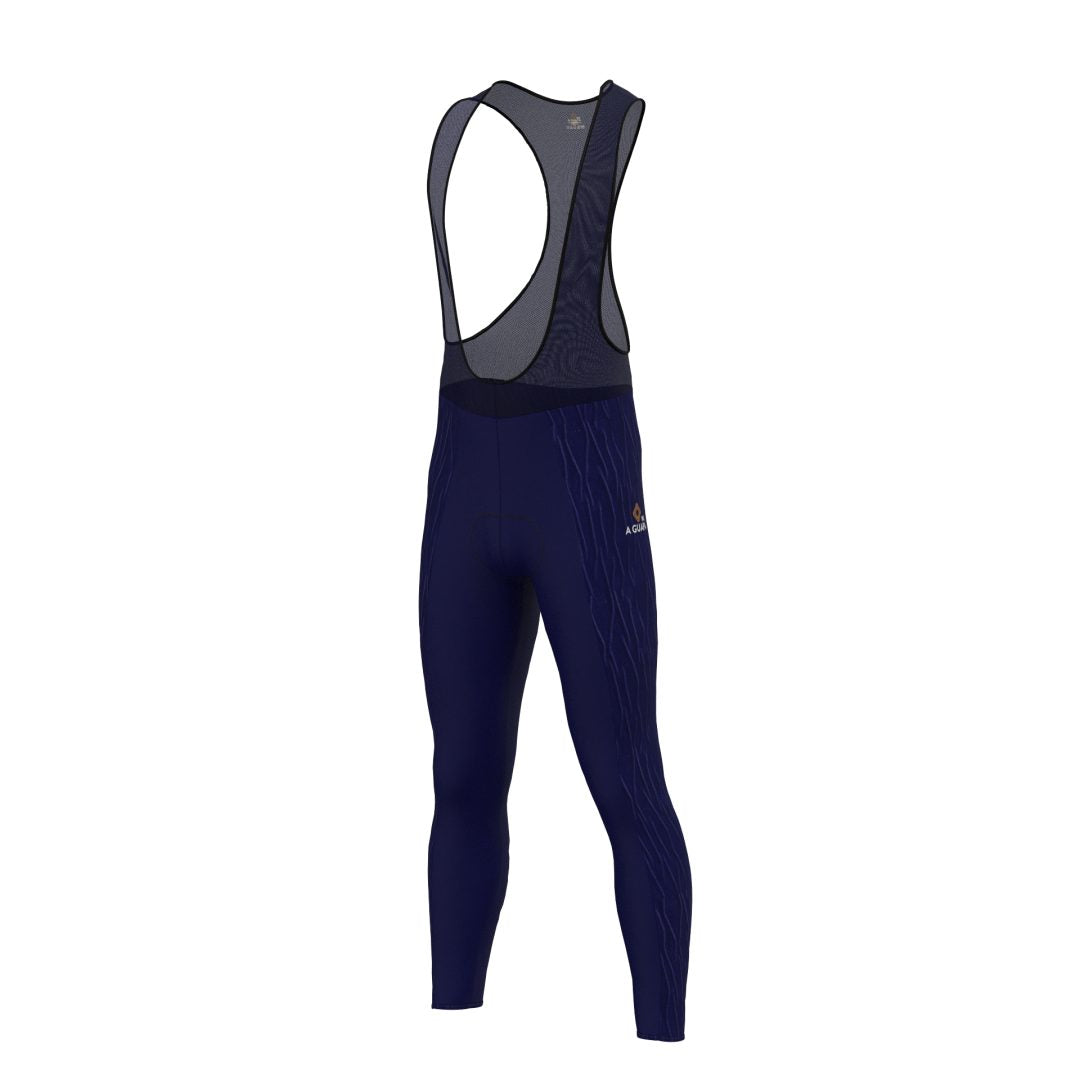 Licra larga de ciclismo azul oscuro en tela grabada para hombre de la línea Pro con badana en gel de A Guapa Bike.