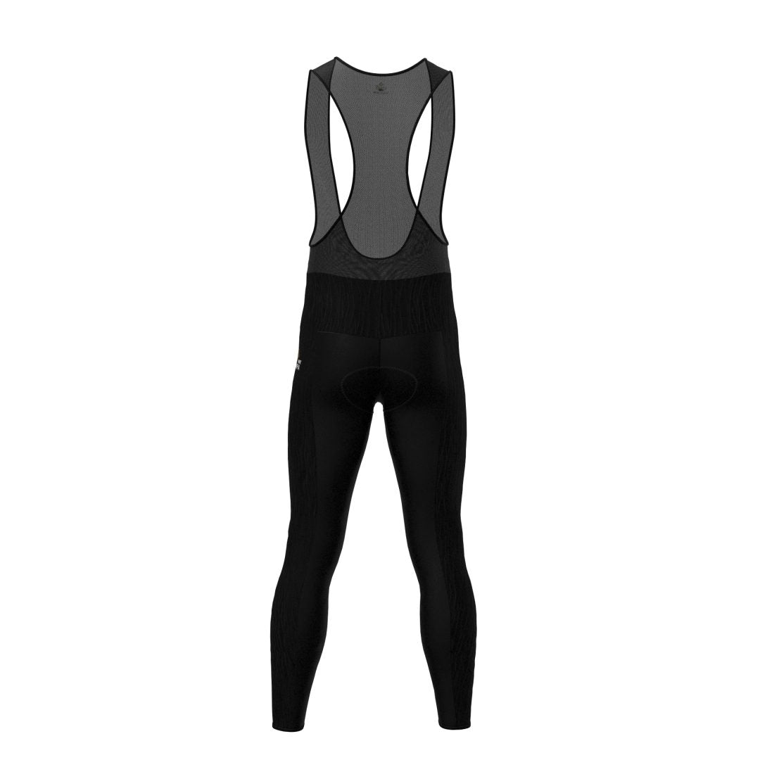 Licra larga de ciclismo negra para hombre de la línea Pro vista trasera con tirantes en red ultra transpirables de A Guapa Bike.